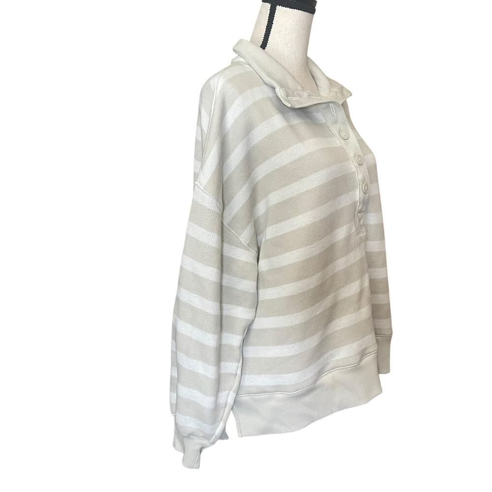 AE Big Hug Henley Sweatshirt Striped Neutral Oversized Small Cozy - Picture 7 of 13